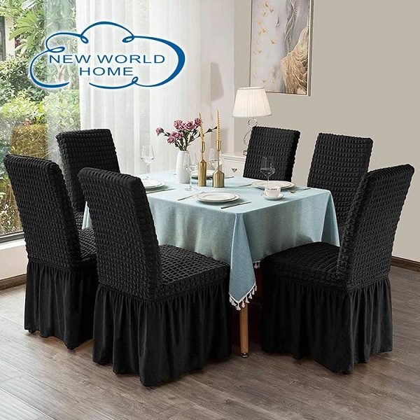 Σετ Ελαστικά Καλύμματα Καρέκλας Με Πλάτη Και Βολάν 6 Τεμάχια Mαύρο