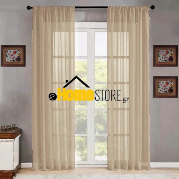 Κουρτίνα Τούλι Έτοιμη Με Τρέσα 280Χ300 Μπέζ