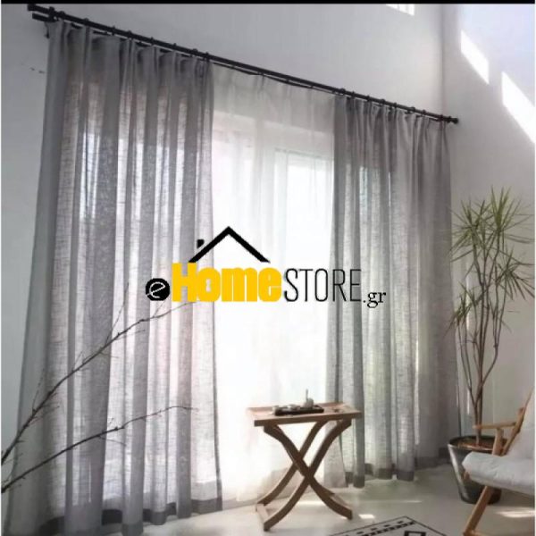 Κουρτίνα Ημιδιάφανη Λινό Μέτριας Σκίασης Με Κρίκο 280Χ280 Γκρί Σκούρο