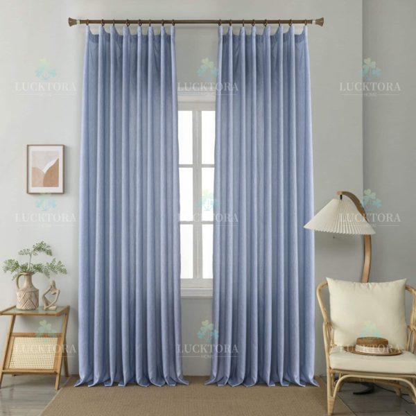 Έτοιμη κουρτίνα με τρέσα ανοιχτό μπλε - Πλήρης σκίασης