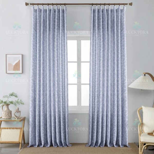 Έτοιμη κουρτίνα με τρέσα γαλάζια - Πλήρης σκίασης