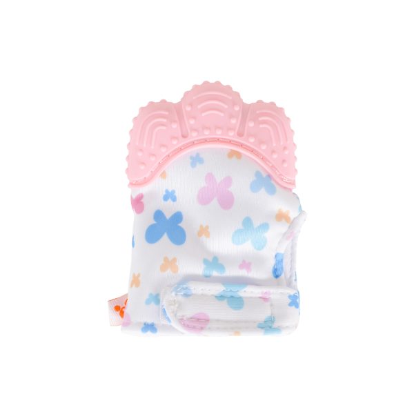Baby Silicone teething mitten glove Olive butterflies