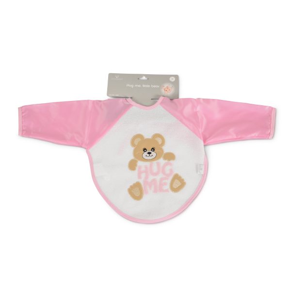 Baby bib with sleeves HUG ME, LITTLE BEAR pink 7666