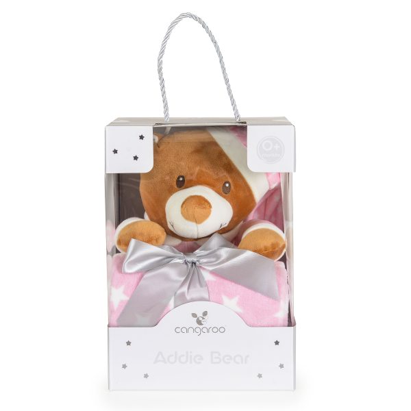 Baby Blanket 90/75 cm with stuffed toy Addie Bear pink