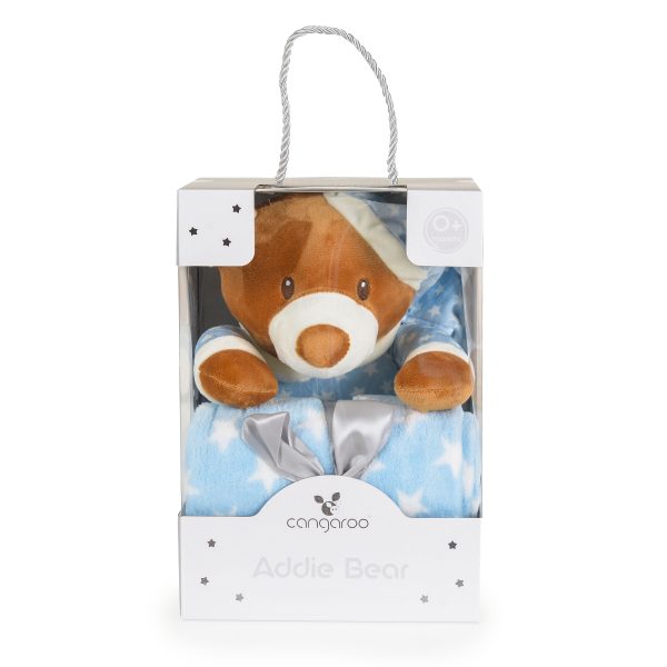 Baby Blanket 90/75 cm with stuffed toy Addie Bear blue