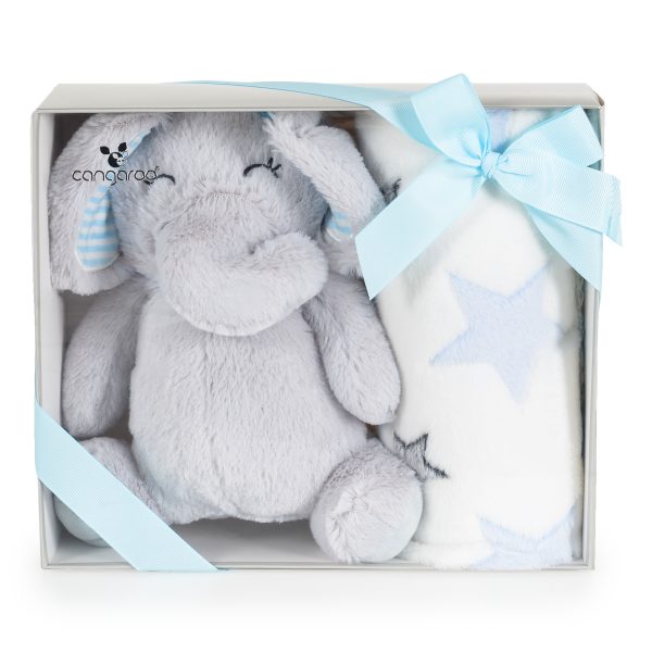 Baby blanket 90/75 cm with toy Elephant blue