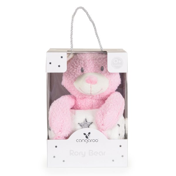 Baby Blanket 90/75 cm with stuffed toy Rory Bear pink