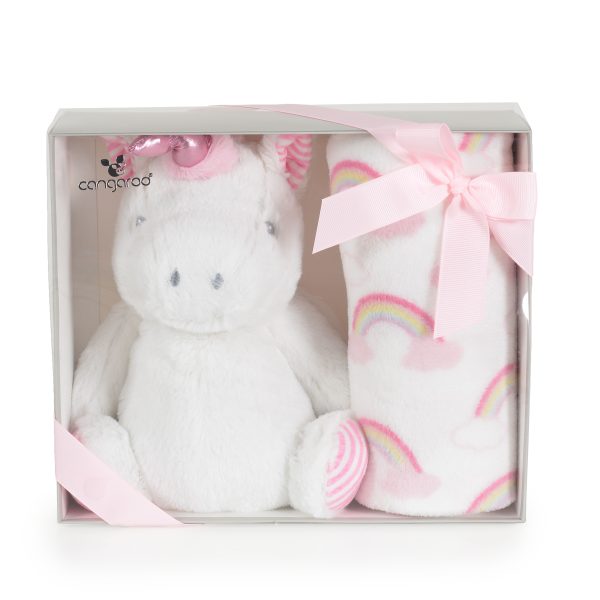 Baby blanket 90/75 cm with toy Unicorn rainbow