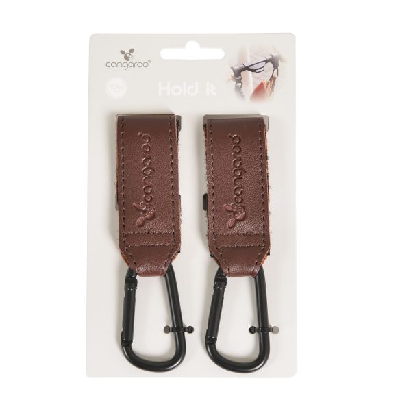 Universal leather hooks for stroller dark brown