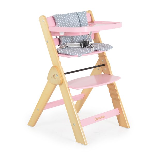 Wooden high chair Caramel pink