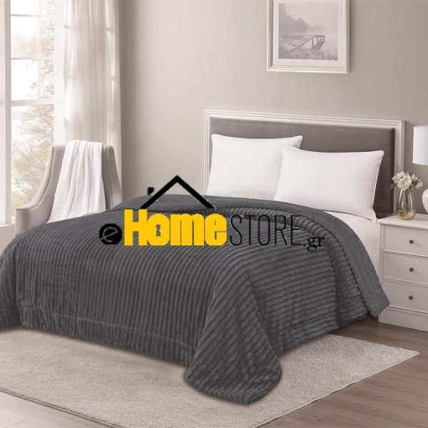 Υπέρδιπλη Κουβέρτα Προβατάκι 220Χ240 ( STRIPE JACQUARD FLANNEL- DARK  GREY)