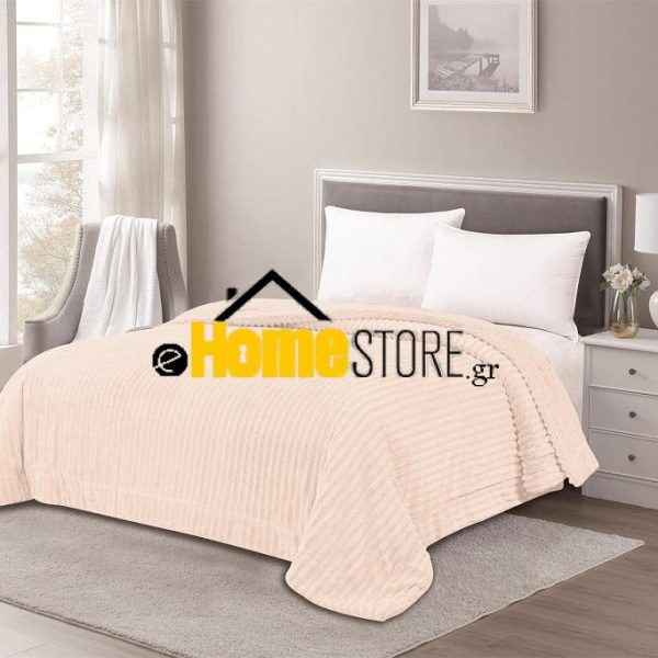Υπέρδιπλη Κουβέρτα Προβατάκι 220Χ240 ( STRIPE JACQUARD FLANNEL- BEIGE)