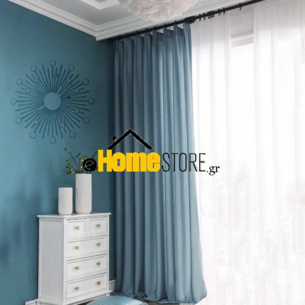 Κουρτίνα Έτοιμη Μέτριας Σκίασης Με Κρίκο 270Χ280 Πετρόλ