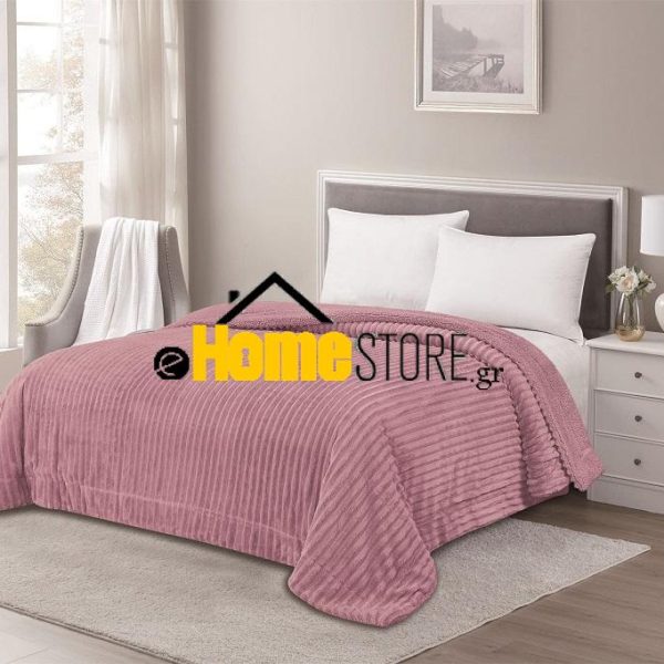Υπέρδιπλη Κουβέρτα Προβατάκι 220Χ240 (STRIPE JACQUARD FLANNEL - PINK)
