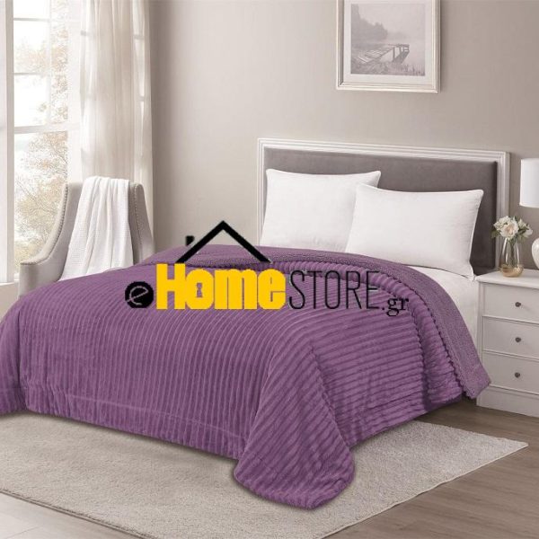 Υπέρδιπλη Κουβέρτα Προβατάκι 220Χ240 (STRIPE JACQUARD FLANNEL - LIGHT PURPLE)