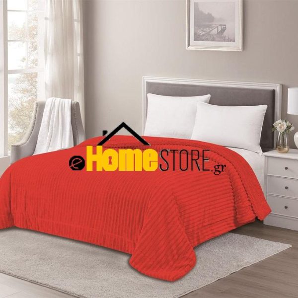 Υπέρδιπλη Κουβέρτα Προβατάκι 220Χ240 (STRIPE JACQUARD FLANNEL - RED)